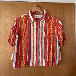 Red/Orange and White Striped Short Sleeve Shirt